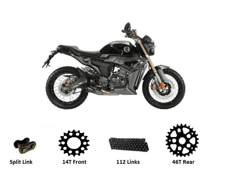 Zontes 125 G1 ABS Heavy Duty Chain & Sprockets BLACK 2021 - 2025 models